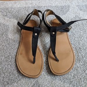 BCBG Black Strap Flat Sandals